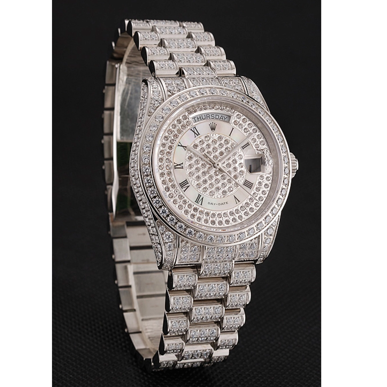Aaa replica watch Bracelet 1453950 Diamond Day-Date Swiss Dial Pave Diamond Case Rolex Diamond 0629